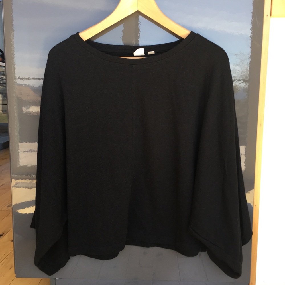 Gap Black Kimono Sleeve Crop Slub Cotton Top